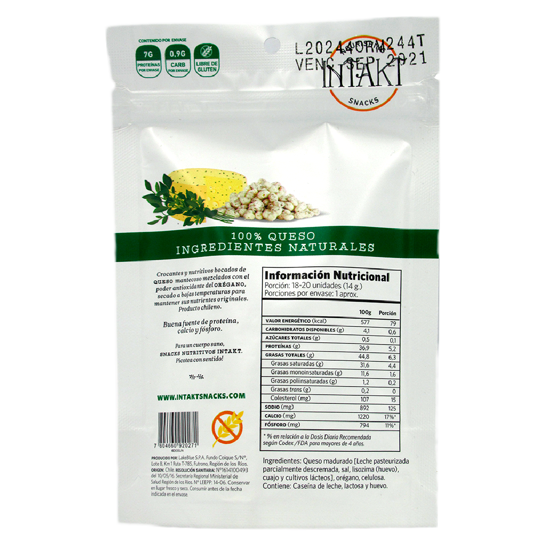 Snack Queso Crocante Oregano 20 grs Marca Intakt 2 Snack Queso Crocante Oregano 20 grs Marca Intakt - Imagen 2