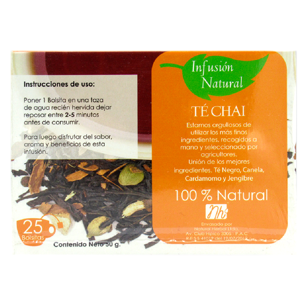 Té Chai 100 Natural 25 Bolsitas Marca Natural Herbal Tremus 1478