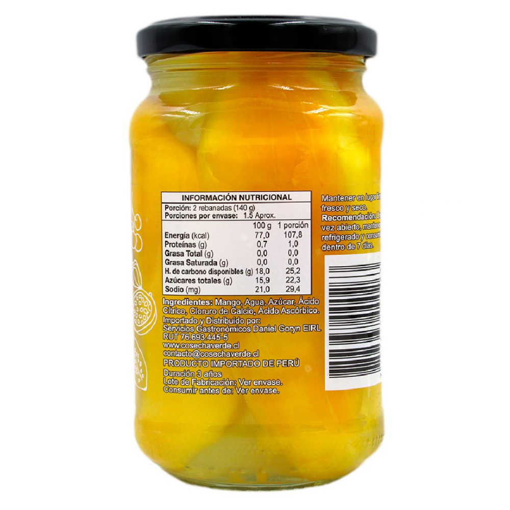 Mango en Almibar, 370 grs, marca Cosecha Verde Tremus