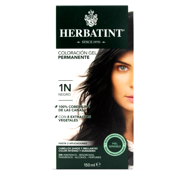 Tinte Gel Vegetal 1N Cabello negro sin amoniaco150 ml marca Herbatint