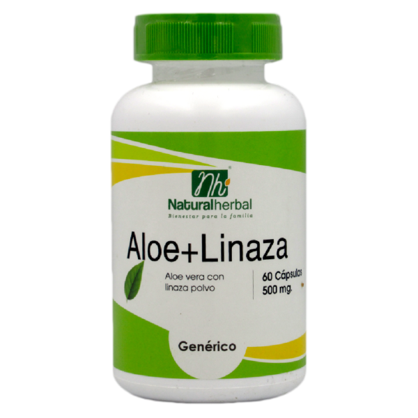 Aloe Vera + Linaza 60 capsulas marca Natural Herbal