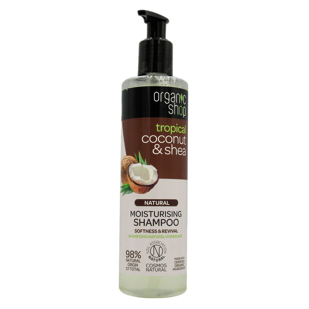 Shampoo Natural Hidratante Coco & Karite, 280 ml, marca Organic Shop