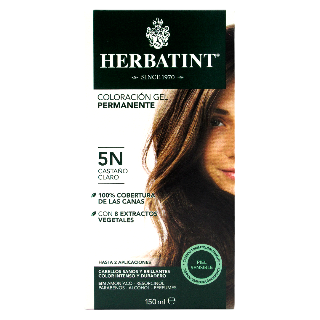 Tinte Gel Vegetal 5N Cabello Castaño Claro sin amoniaco150 ml marca Herbatint