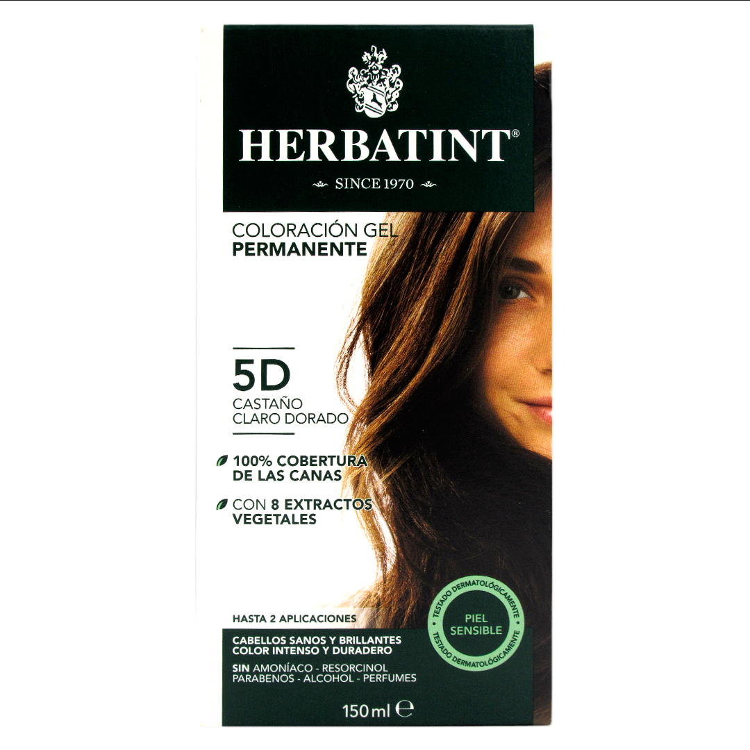 Tinte Gel Vegetal 5D Cabello Castaño Claro Dorado sin amoniaco150 ml marca Herbatint