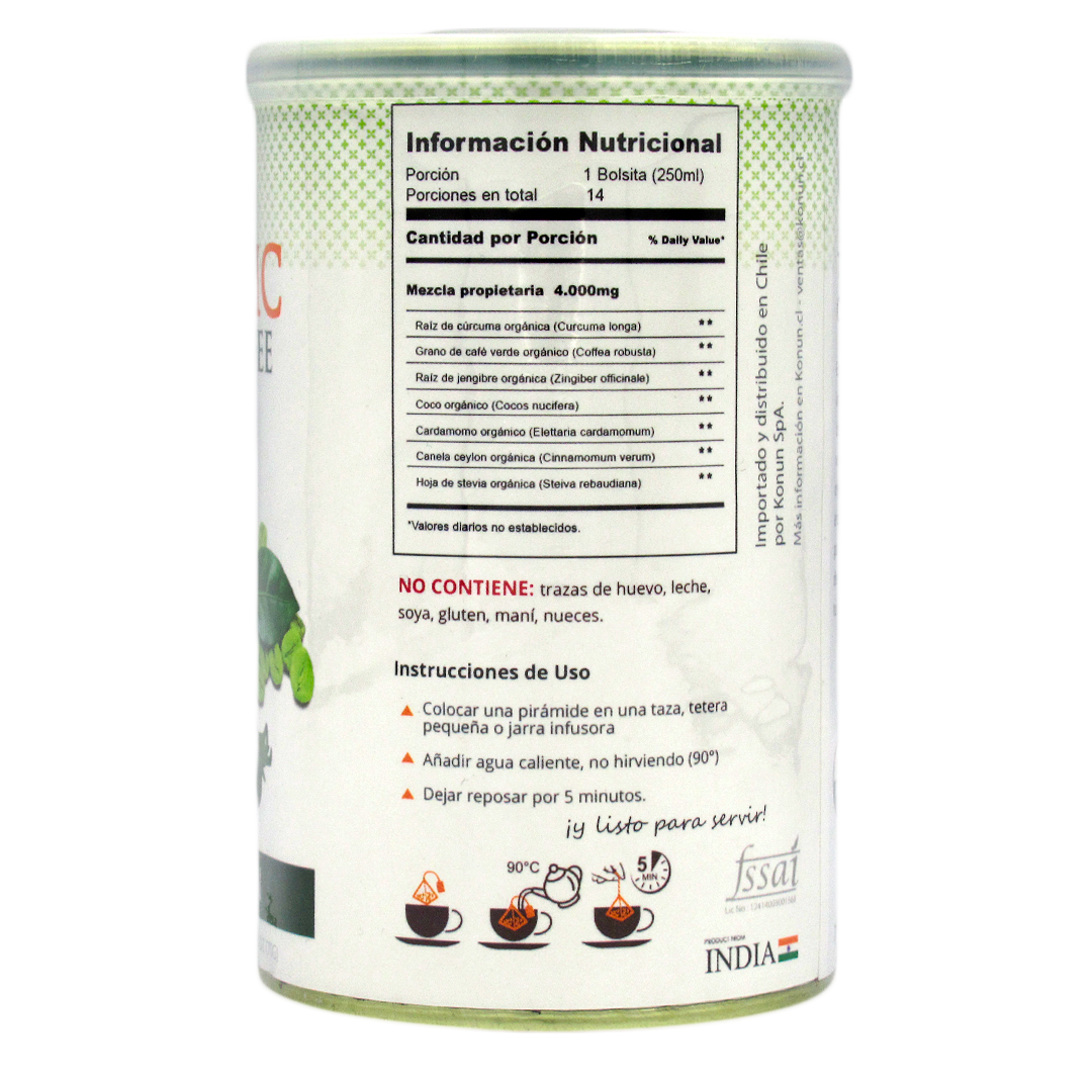 Infusion de Curcuma con Cafe verde 14 bolsitas Marca Konun - Imagen 2