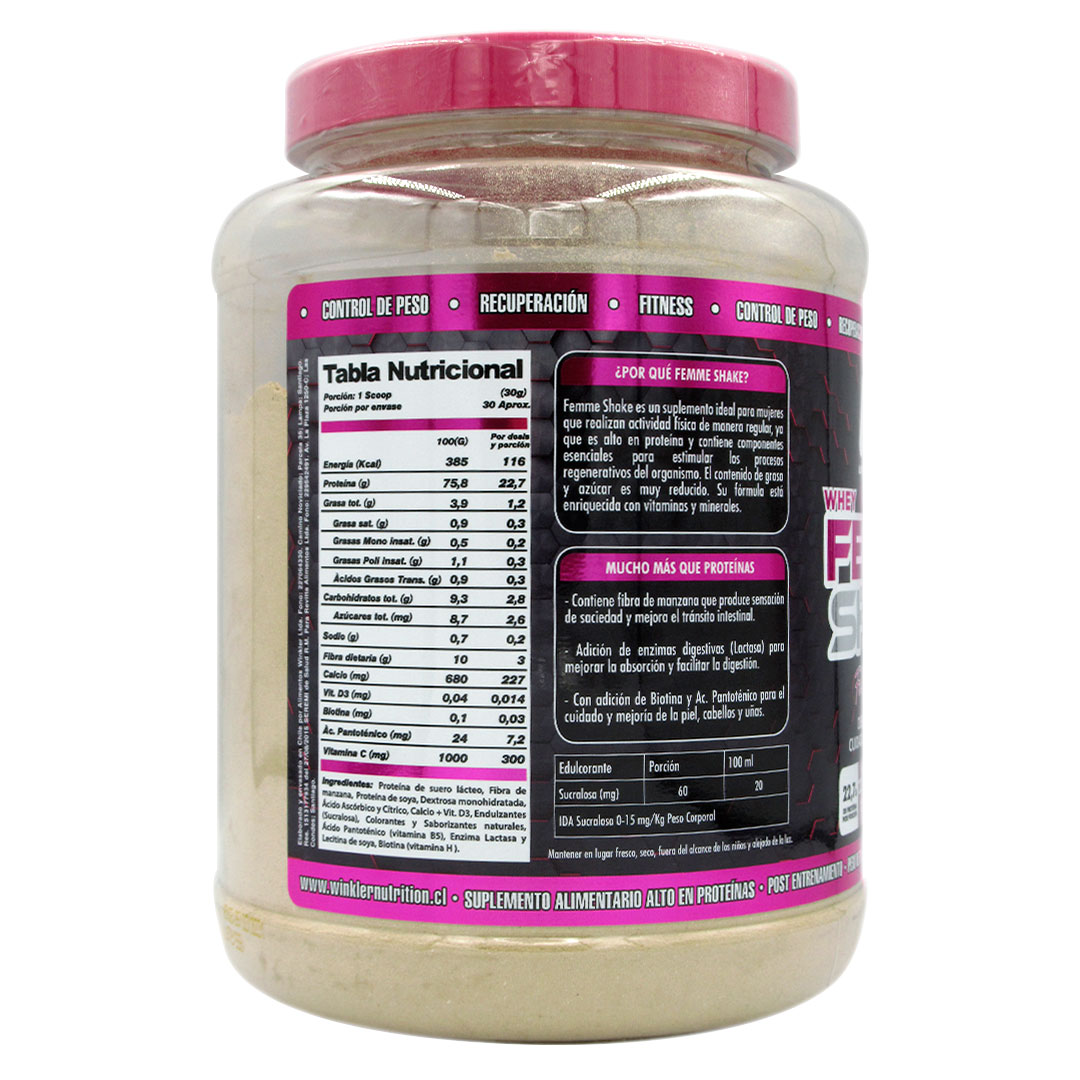Whey Femme Shake Sabor Chocolate Suizo 1kg Marca Winkler Nutrition - Imagen 2