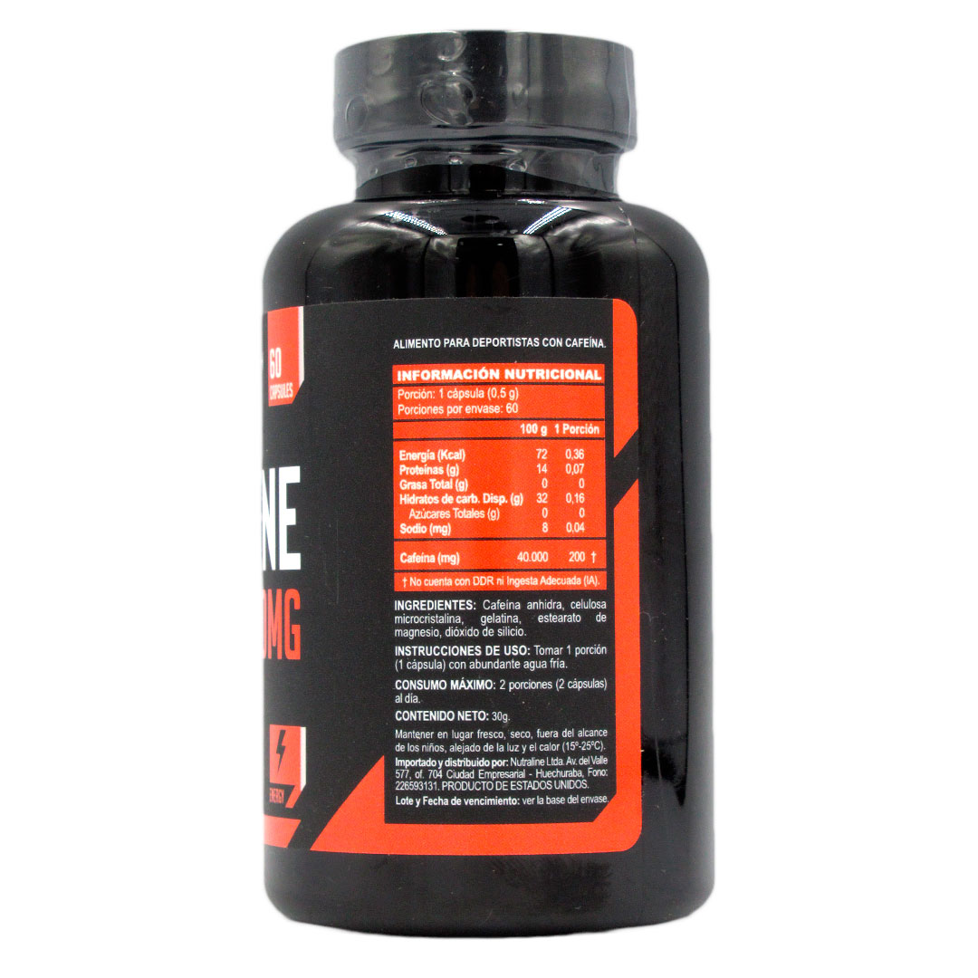 Cafeina 200 mg 60 Capsulas Marca Body Tech - Imagen 2