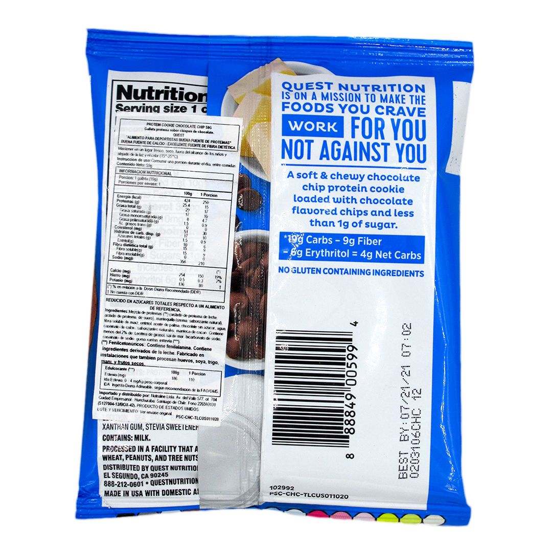 Galleta Proteina Sabor Chips de Chocolate 59 Grs Marca Quest - Imagen 2