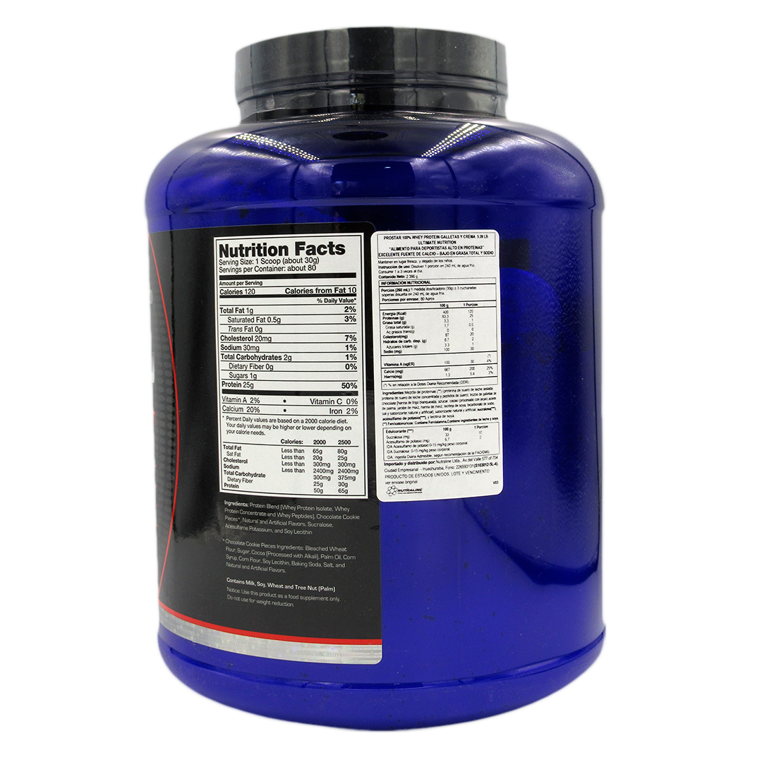 Prostar 100% Whey Protein Sabor Cookies and Cream 2.39 kg Marca Ultimate Nutrition - Imagen 2