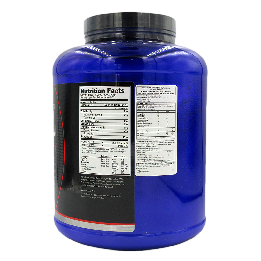 Prostar 100% Whey Protein Sabor Frutilla 2.39 kg Marca Ultimate Nutrition - Imagen 2