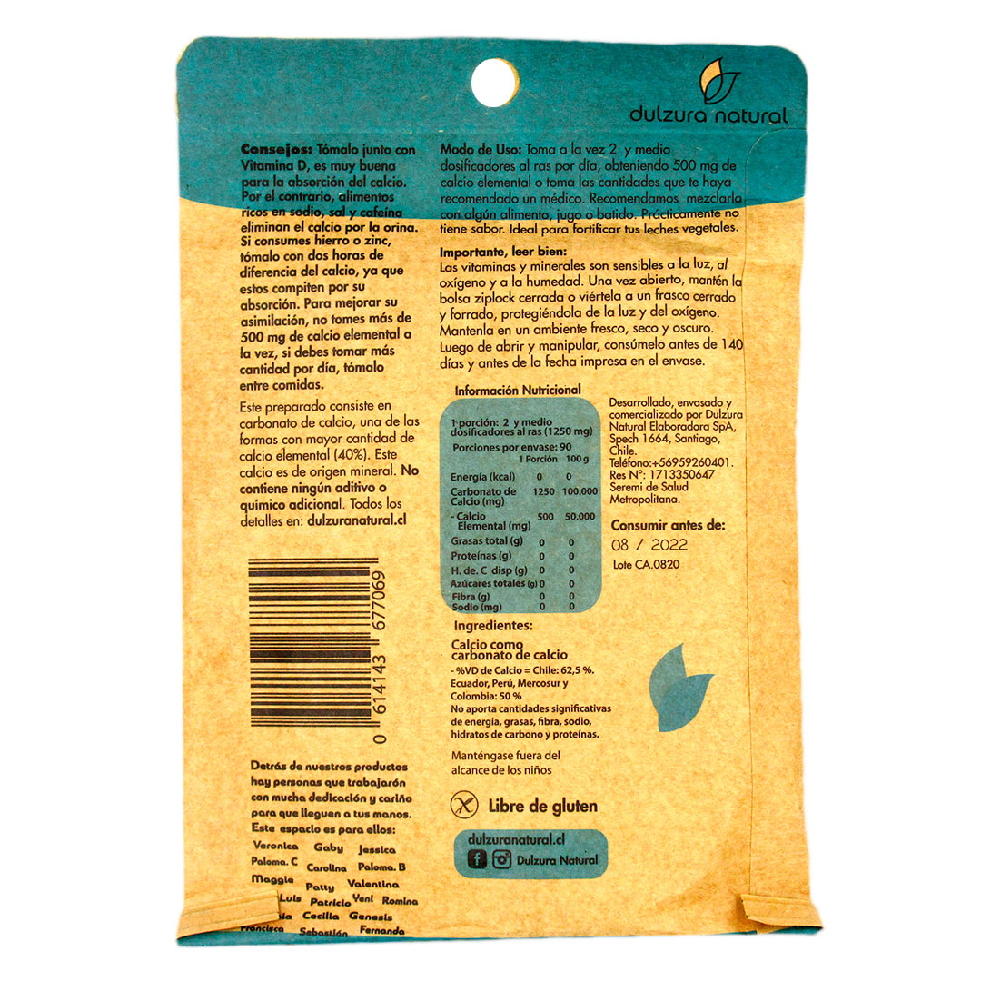 Calcio 90 porciones con 500 mg Marca Dulzura Natural - Imagen 2
