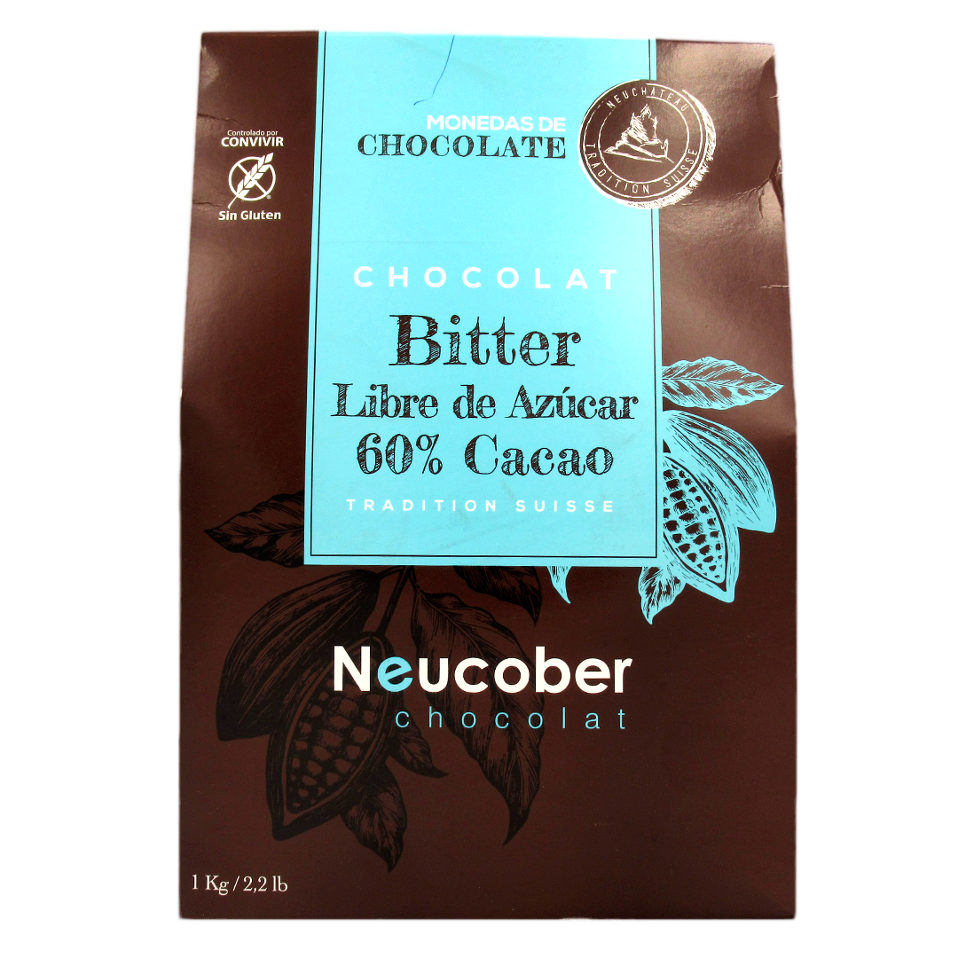 Monedas de Chocolate 60 Cacao sin azucar sin gluten 1 kg marca