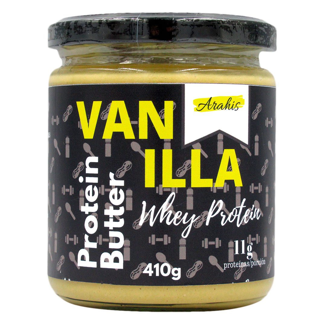 Mantequilla de Mani Con Proteinas, Sin gluten, Sabor vainilla, 410 grs