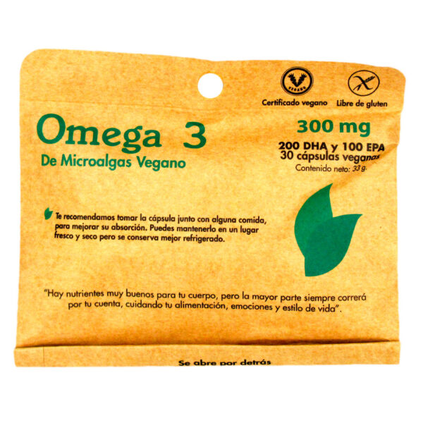 Omega 3 de microalgas Vegano Sin Gluten 30 Capsulas300 mg Marca Dulzura Natural