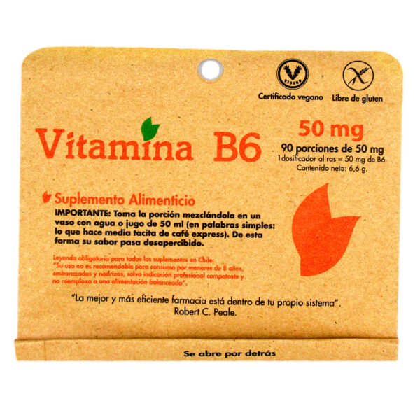 Vitamina B6 90 porciones de 50 mg Marca Dulzura Natural