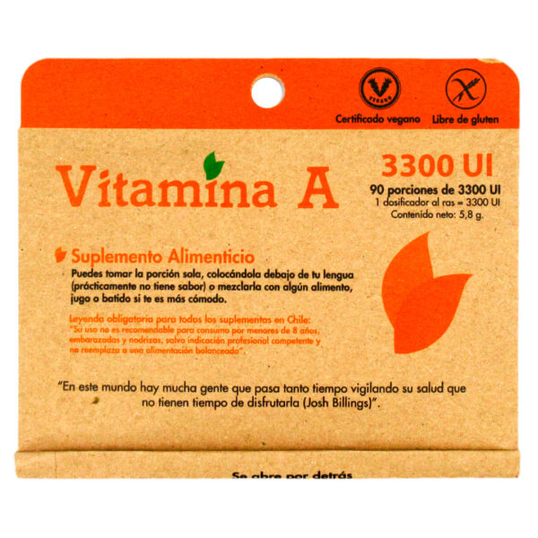 Vitamina A 90 porciones de 3300 UI Marca Dulzura Natural