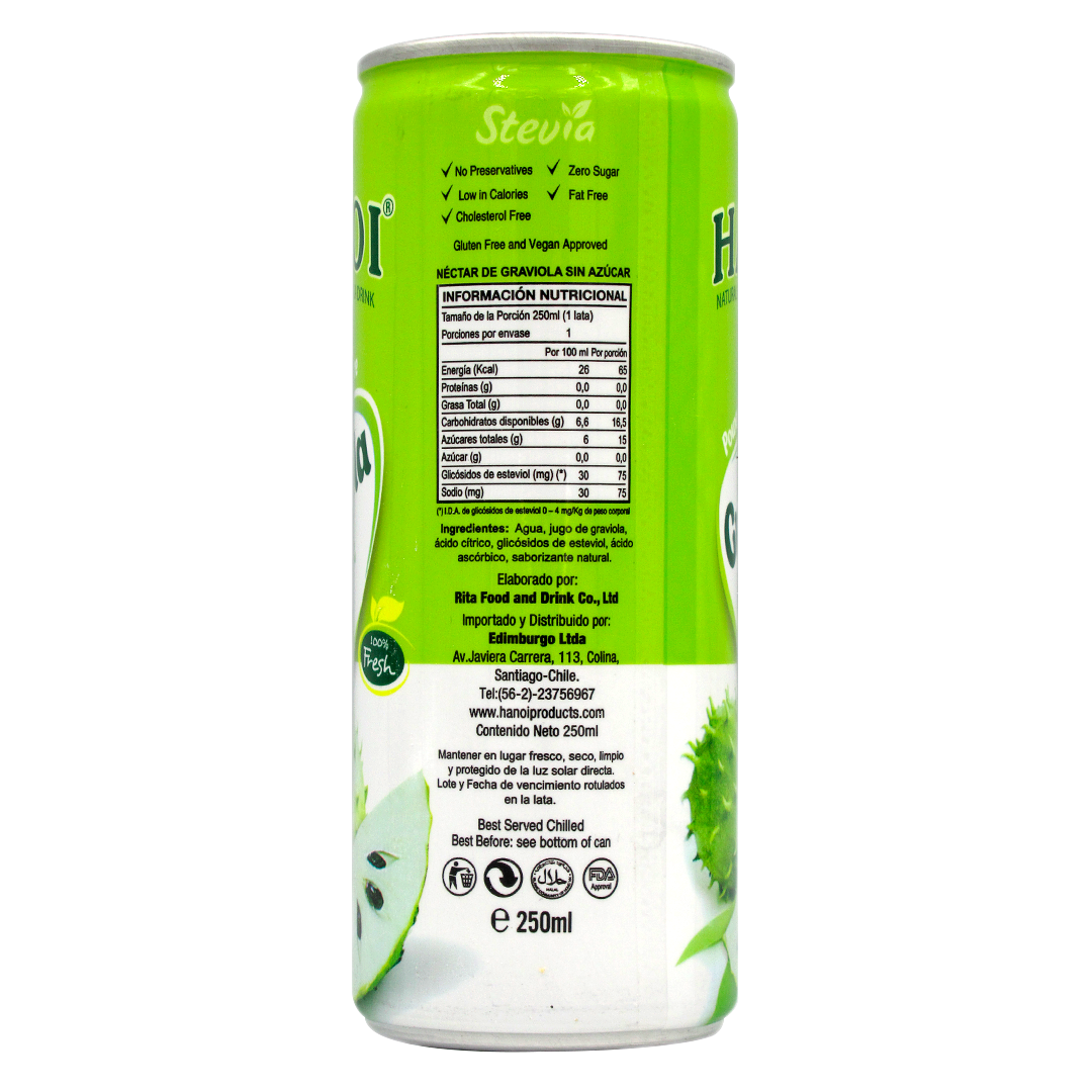 Jugo de Graviola, Sin Azucar, Sin Gluten, Vegano, 250 ml, Marca Hanoi - Imagen 2