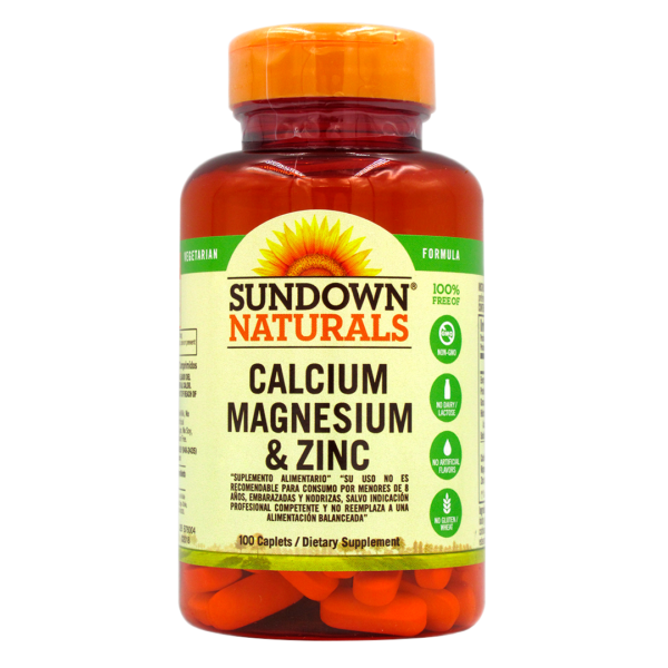 Calcio Magnesio y Zinc Sin Gluten Sin Gmo 100 Capsulas Marca Sundown