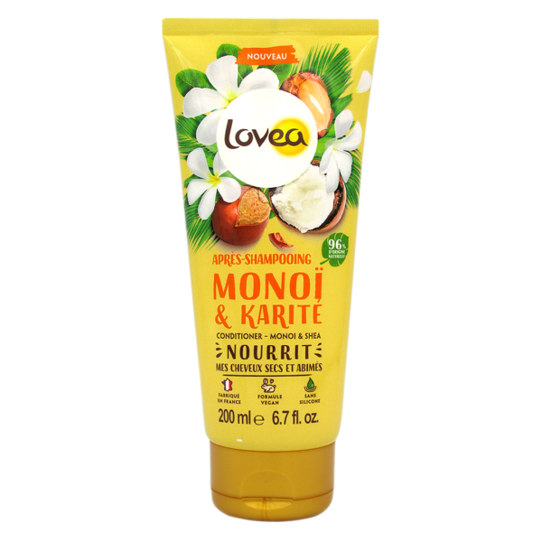 Acondicionador Monoi y Karite, Cabello Seco, Sin silicona, 250 ml, Marca Lovea