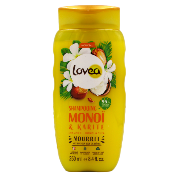 Shampoo Monoi y Karite Cabello Seco Sin Silicona 250 ml Marca Lovea