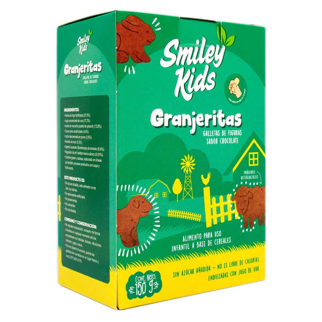 Galletas de Figuras Granjeritas Sabor Chocolate 150 Grs Marca Smiley Kids