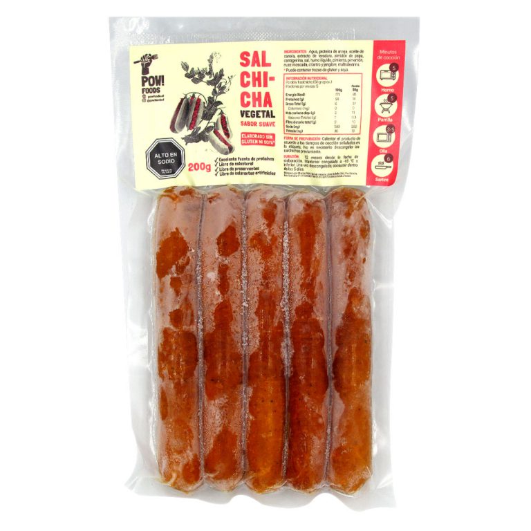 Salchichas Vegetales, Sabor Suave, Sin Soya, Sin Gluten, 200 Grs, Marca Pow Foods Tremus Salchichas Vegetales, Sabor Suave, Sin Soya, Sin Gluten, 200 Grs, Marca Pow Foods Tremus