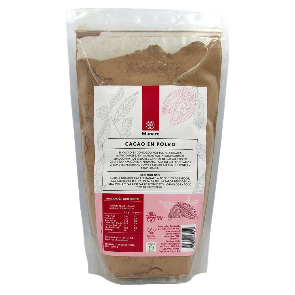 Cacao en Polvo, Orgánico, 500 grs, Marca Manare Tremus