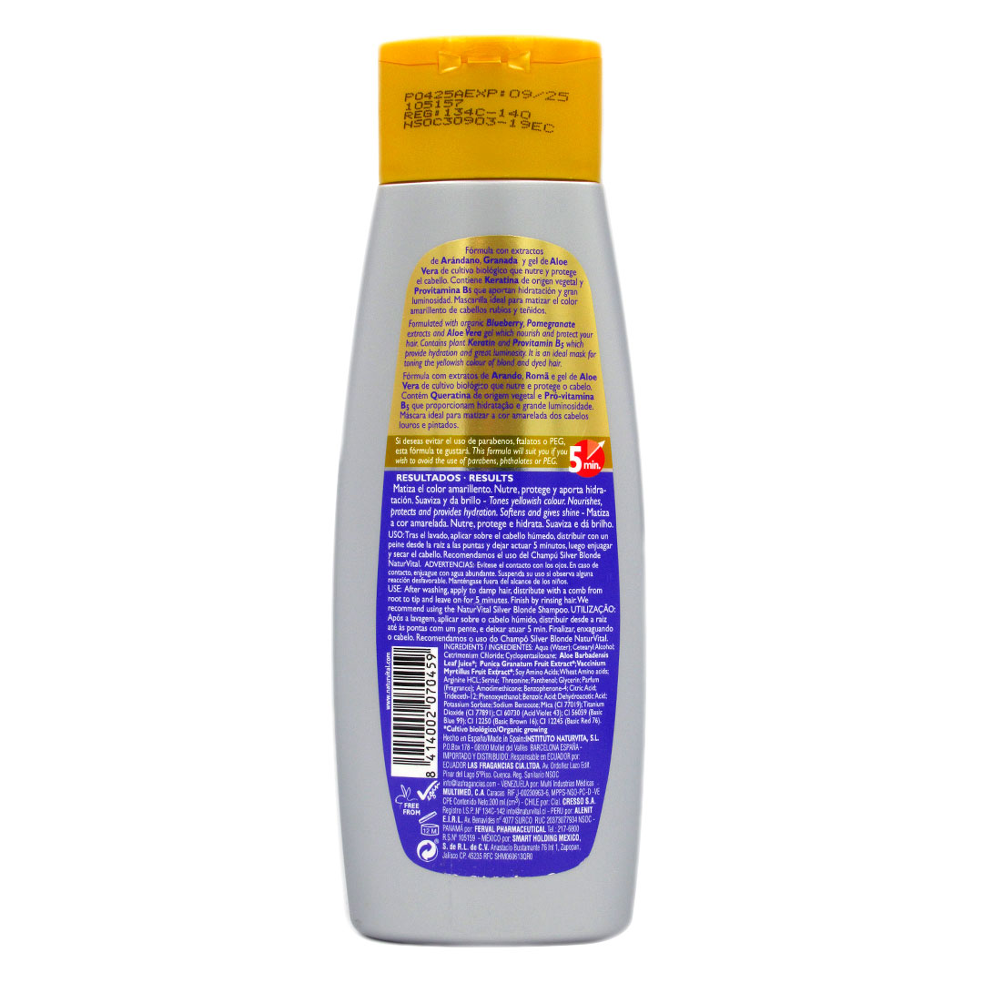Mascarilla Matizante Silver blonde,Cabellos Rubios, 300ml, Marca NaturVital - Imagen 2