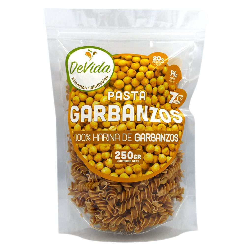 Fusilli 100 Garbanzos, sin Gluten, 250 grs, Marca DeVida Tremus