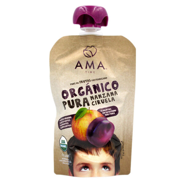 Pure de Fruta Organico Sabor Manzana Ciruela 90 gr marca AMA