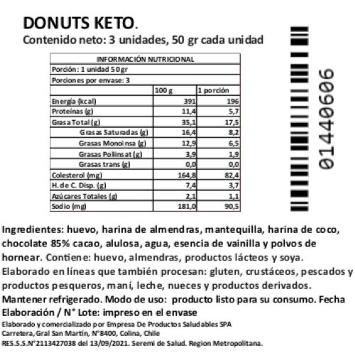 (D) Pack de Donas Keto 3 unidades 50 gr c/u Marca Tremus - Imagen 3