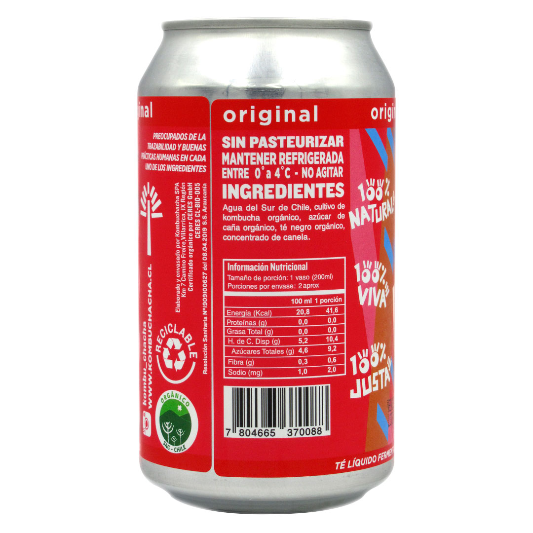 Kombucha cero calorias sabor Original 350 ml Marca KombuChacha - Imagen 2