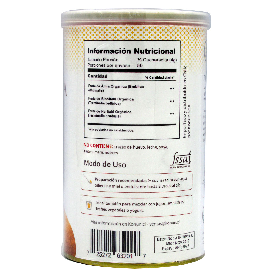 Triphala Sin Gluten Vegana Sin GMO Organica 200 gr Marca Konun - Imagen 2