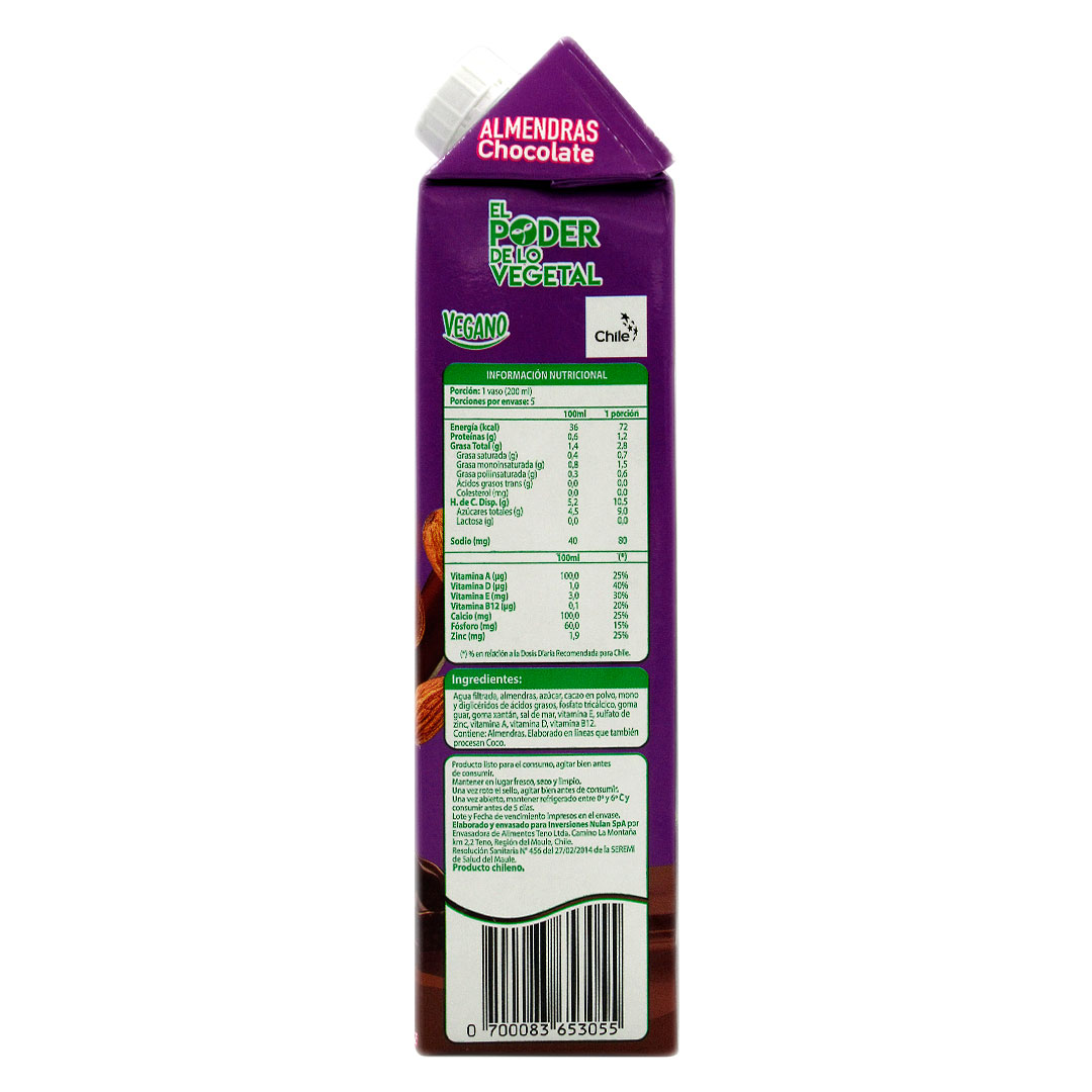 Bebida Vegetal de Almendras Sin Gluten Sin Soya Sabor Chocolate 1 LT Marca Vilay - Imagen 2