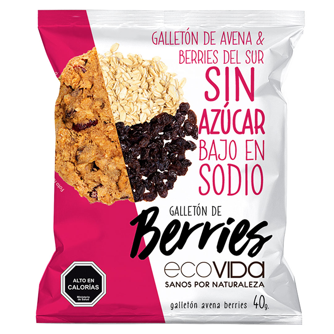 Galleton de Avena con BerriesSin Azúcar Sin Lactosa 40 grs Marca EcoVida 1 Galleton de Avena con BerriesSin Azúcar Sin Lactosa 40 grs Marca EcoVida