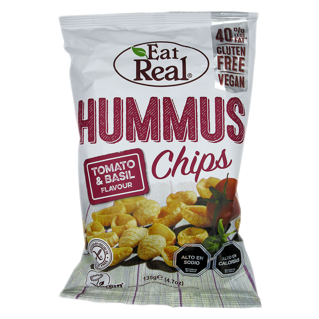 Snack Hummus Chips, Tomato & Basil, Sin gluten, Veganos, 135 gr, Marca