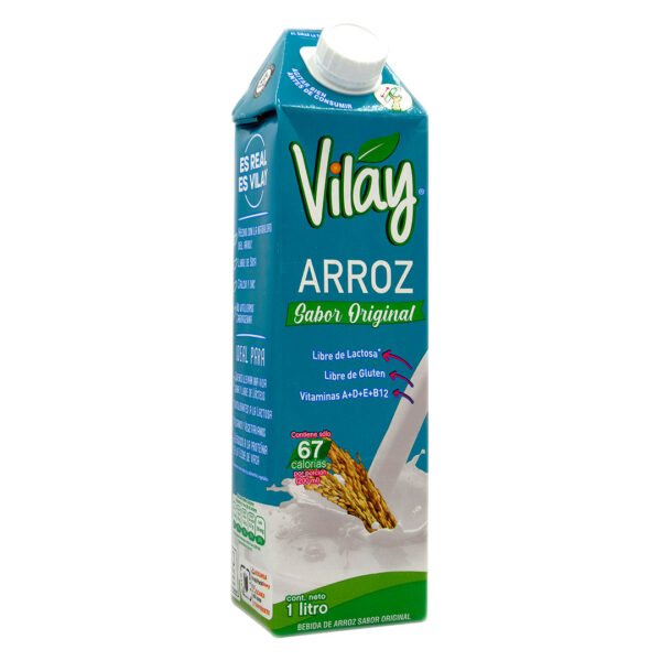 Bebida Vegetal de Arroz Sin Gluten Sin Soya Sabor Original 1 LT Marca Vilay
