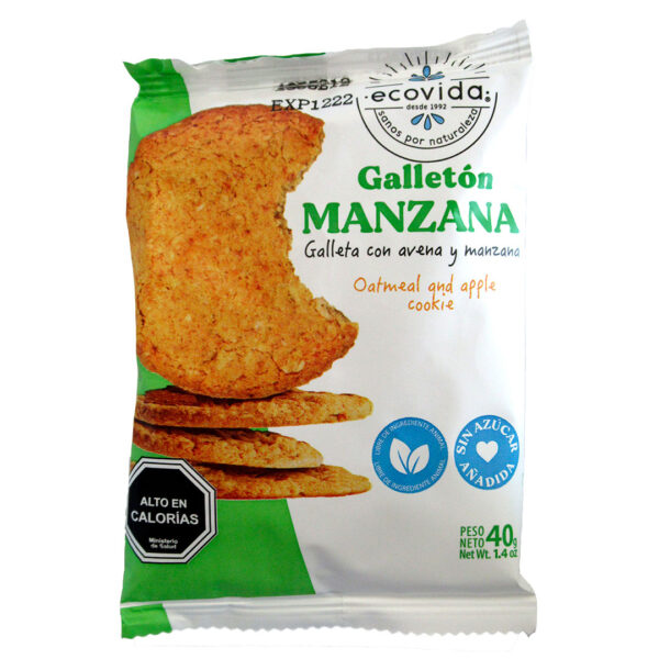 Galleton de Avena y Manzana Verde Sin Azúcar Sin Lactosa 40 grs Marca EcoVida