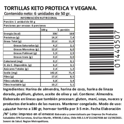 (D) Tortillas Original Keto Proteica Veganas, Sin Azúcar Añadida, 6 unidades de 50 g, 300 g, Tremus - Imagen 2