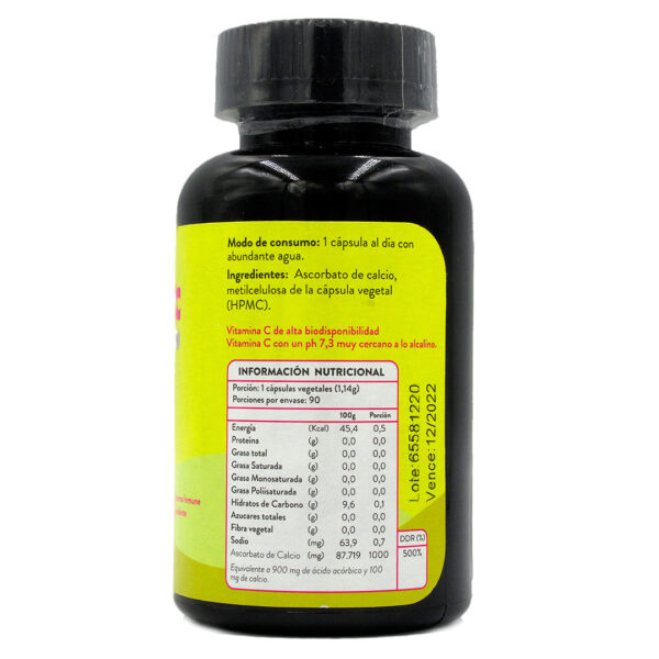 Vitamina C Neutra 1000 mg 100% Pura Vegano 90 capsulas vegetales marca Ortomolecular 3 ETIQUETA 3010626