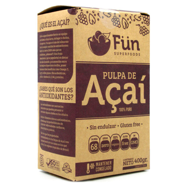 Pulpa de Acai Vegano Sin Gluten Sin Endulzar 400 gr marca Fün