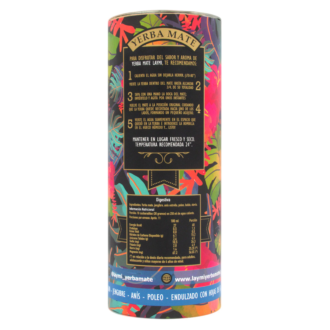 Yerba Mate Digestiva Sabor Boldo Jengibre Anis Poleo con stevia 330 Grs Marca LAYMI - Imagen 2