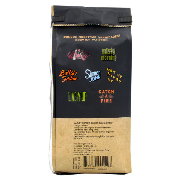 Café de grano, Molido Descafeinado, 100% Organico, Arabico, Tostado Medio, 227 gr, marca MARLEY Coffee 4 ETIQUETA 1420166 1