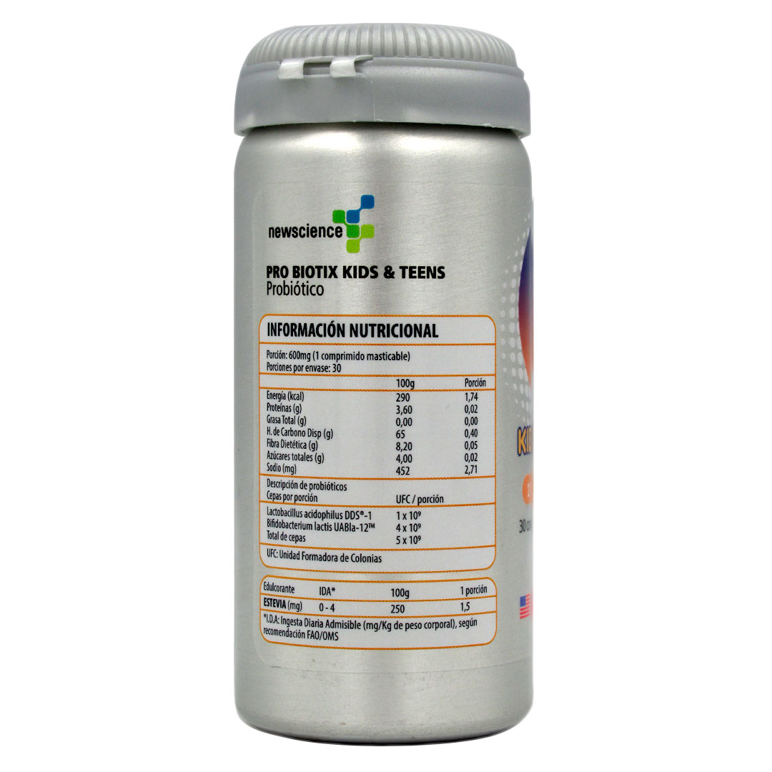 Probiotico para Niños 30 comprimidos masticables Sin Gluten Vegano Marca Newscience - Imagen 2