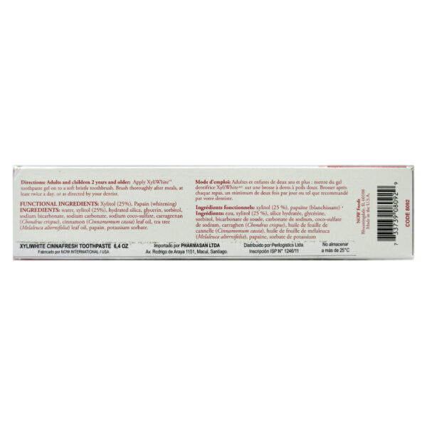 Pasta Dental Xyli White Canela Sin Fluor Sin Gluten 181 grs marca Now 4 ETIQUETA 4040355