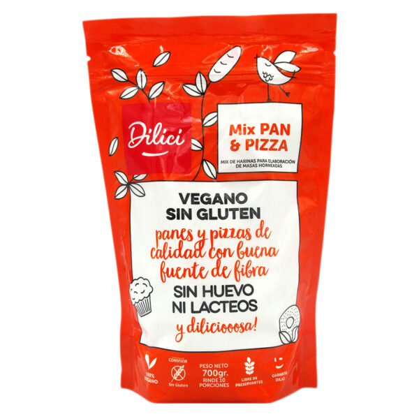 Mix de Pan & Pizza Vegana y Sin Gluten700 grs Marca Dilici