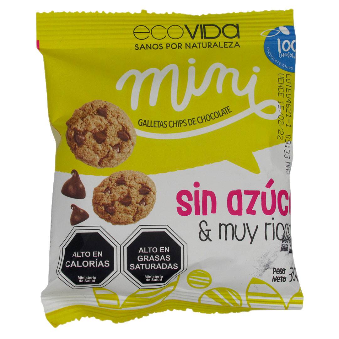 Mini Galletas Chips de Chocolate Vegana Sin Azúcar 30 grs marca Eco Vida 1 Mini Galletas Chips de Chocolate Vegana Sin Azúcar 30 grs marca Eco Vida