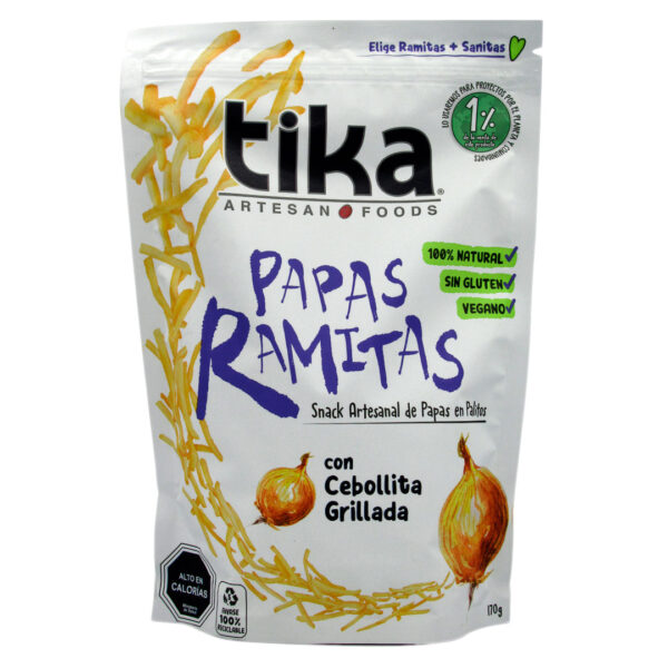 Papas Ramitas Con Cebolla Grillada Sin Gluten Vegana 100% Natural 170 Grs Marca Tika