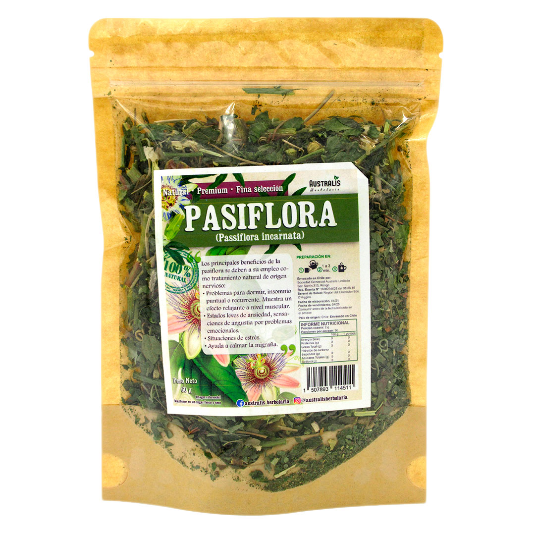 Hojas de Maracuya ó Pasiflora 60 grs marca Australis
