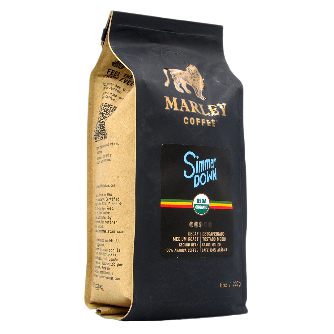 Café de grano, Molido Descafeinado, 100% Organico, Arabico, Tostado Medio, 227 gr, marca MARLEY Coffee 1 Café de grano, Molido Descafeinado, 100% Organico, Arabico, Tostado Medio, 227 gr, marca MARLEY Coffee